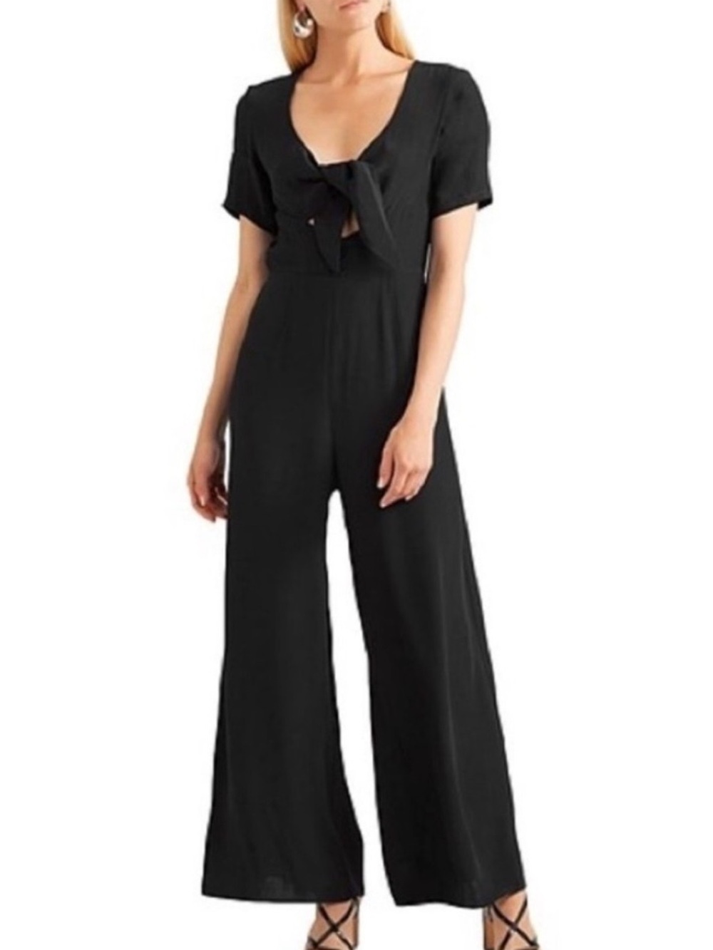 STAUD Black V-Neck Wide-Leg Jumpsuit with Tie